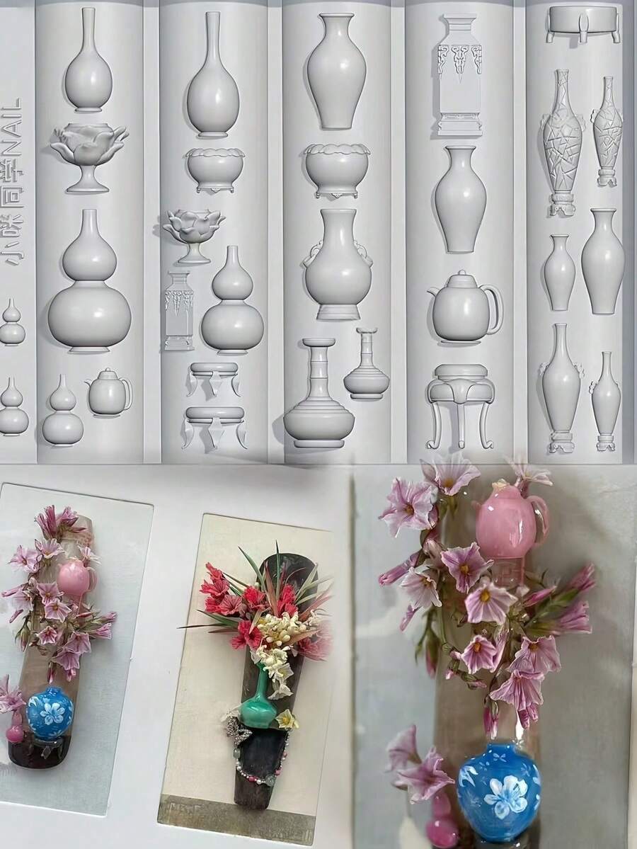 1pc Oriental Style Silicone Nail Art Mold, Elegant Vase & Gourd Shaped 3D Nail Template, DIY Nail Decoration Accessory - Clear - View 1