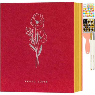 Álbum de fotos autoadhesivo, álbum de fotos de lino, páginas magnéticas adhesivas, capacidad para diferentes tamaños de 10x15cm 13x18cm A5 (Pequeñas-20 hojas/40 páginas, rojo),37267741