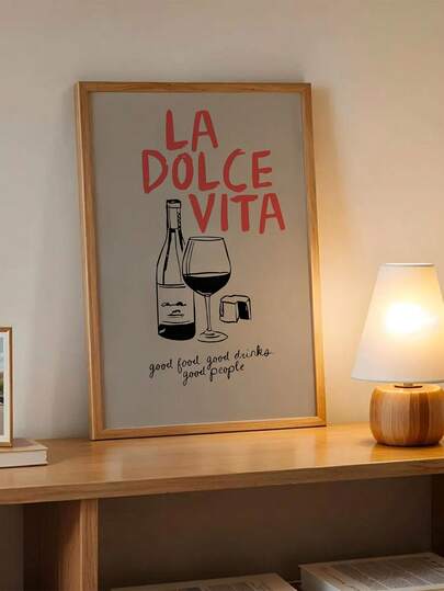1 pieza Obra de arte en lienzo con estilo de vida italiano sin marco - "Vida dulce" Póster de arte de vino y comida, decoración de pared minimalista y moderna, adecuada para sala de estar, dormitorio, cocina, oficina - Decoración del hogar sin marco, tipografía elegante, arte de cocina | Acento de habitación de moda | Material de lienzo duradero, decoración del hogar italiana