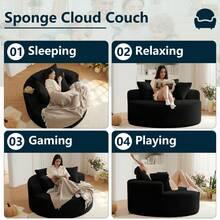 55"L Oversized Round Chaise Longue Chair Indoor, Corduroy Sponge Single Sofa, Oversized Round Chairs, Modern Sleeper Chair For Living Room,Projection Room, Wide Armrest Chairs Black - 黑色 - 查看 4