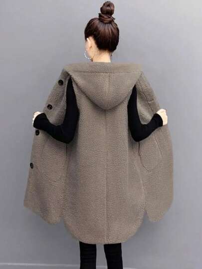 秋冬レディースフェイクシープスキンロングベスト 多機能ファッショナブルアウター フード付きゆったりシルエット 通勤・お出かけ・カジュアルに最適