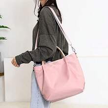Bolso de hombro de nailon para mujer, bolso con asa, gran capacidad, bolso de hombro de estilo casual, bolso de viaje, billetera - Rosa - Ver 7