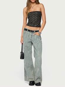 Women's Studded Tube Top - Cropped Strapless Blouse With Metal Eyelet Detail For Summer Street Style  Casual Outings - màu đen - Xem 3