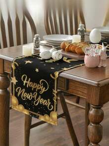 1件中国新年桌旗，马年2026装饰，多种尺寸可选，适用于餐厅、餐桌、壁炉、玻璃门窗、家居装饰、玄关、卧室 - 黑色2 - 查看 3