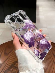 Funda para teléfono con diseño floral de peonías moradas, compatible con iPhone 16, 15, 14 Pro Max, 13, 12, 11, XR y XS Plus. Fabricada en silicona TPU, ofrece protección contra golpes y caídas, además de una excelente sensación al tacto. Es el regalo ideal para familiares, amigos y seres queridos. - transparente - Ver 1