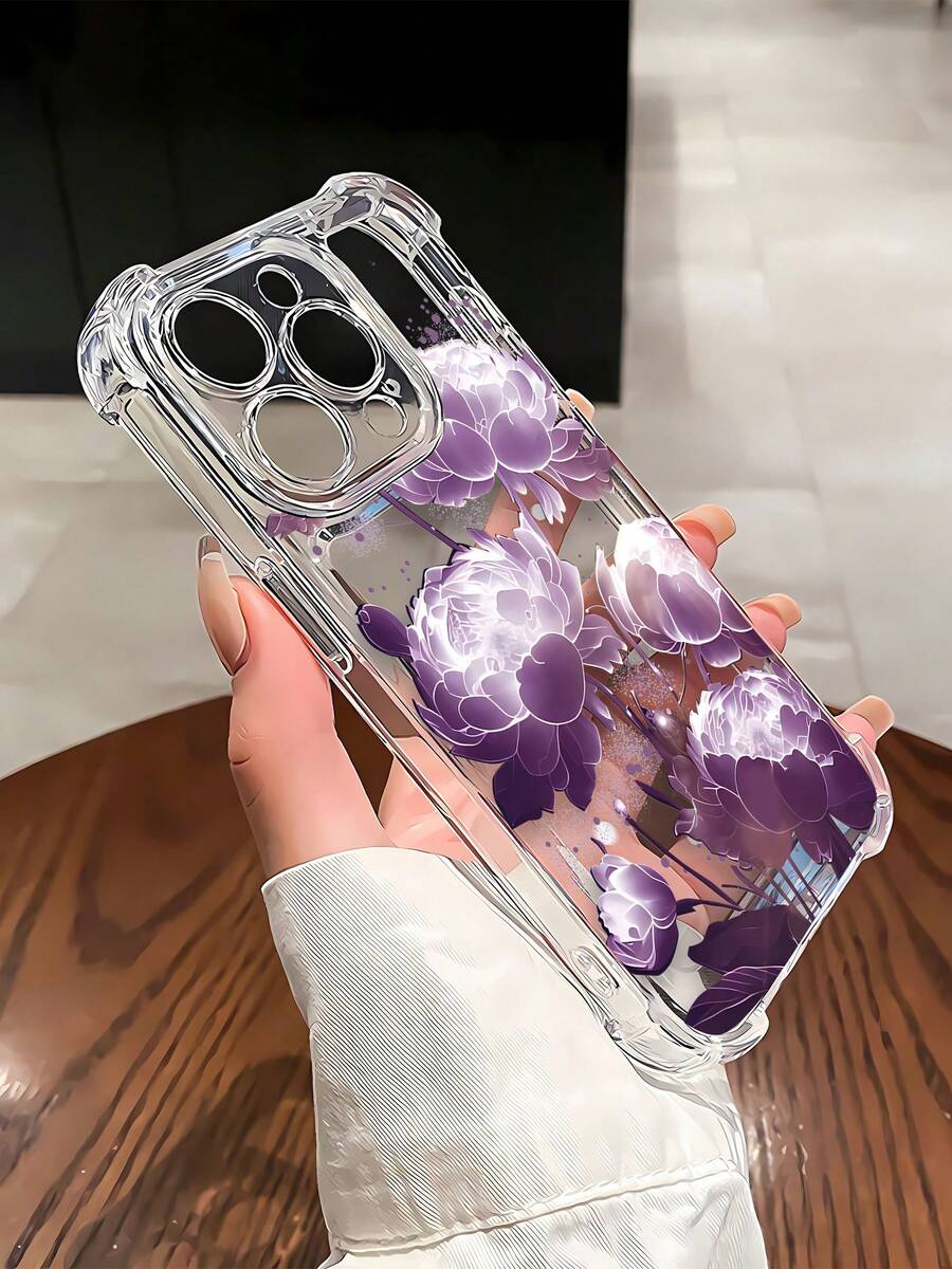 Funda para teléfono con diseño floral de peonías moradas, compatible con iPhone 16, 15, 14 Pro Max, 13, 12, 11, XR y XS Plus. Fabricada en silicona TPU, ofrece protección contra golpes y caídas, además de una excelente sensación al tacto. Es el regalo ideal para familiares, amigos y seres queridos. - transparente - Ver 1