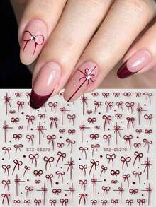 2片装酒红色蝴蝶结美甲贴纸，Y2K风格美甲装饰丝带蝴蝶结美甲配件，可爱美甲礼物，适合情人节、新年、婚礼等场合，适合女性和女孩美甲用品 - 紅色 - 查看 8