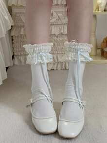 1 Pair Women's Fashion Casual Comfortable Minimalist Romantic Pastoral Ballerina Style Mid-Calf Socks, Sweet Lolita Cotton Socks - Multicolor - View 3