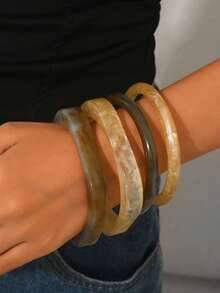 4pcs/Set Women's Fashionable Black Tie Dye Bracelet Set, Suitable For Daily Wear - Multicolor - View 5
