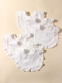 6件套白色棉纱可爱婴儿围兜，荷叶边口水巾套装，适合日常使用 - 白色 - 查看 1