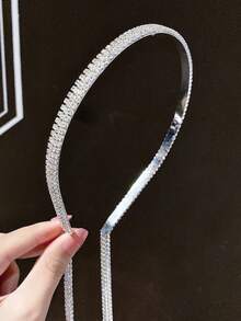 1件装锆石几何心形链条流苏发箍，优雅飘逸的女士垂坠头饰 - 銀色 - 查看 9
