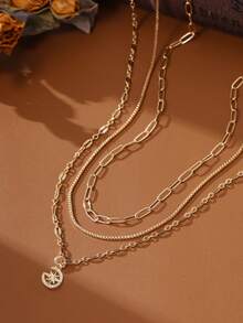 Set de 3 piezas con caja de clips de papel cuadrados de cobre, cadena y colgante mini con pentágono brillante de circonita cúbica y círculo mágico - Amarillo Oro - Ver 6