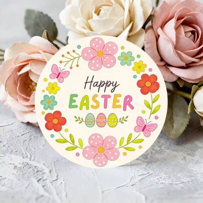 96pcs Happy Easter Round Stickers | Floral Wreath And Colorful Egg Design, 1.8 Inch Sticker Labels Suitable For Party Supplies, Gift Tags, Event Souvenirs, Paper Easter Decorative Stickers