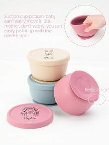 1pc Personalized Customization Name And Pattern Silicone Kids Suction Bowl Children Tableware Food Storage Containers With Lids Solid Color Children Lunch Box