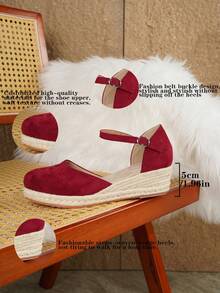 Women's Elegant Platform Wedge Heel Slip-On Shoes, All Season - Burgundy - View 9