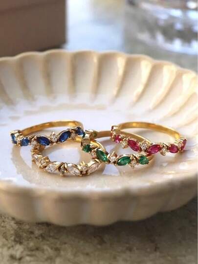 1枚优雅可叠戴树叶形戒指，女士简约休闲饰品，适合日常佩戴（无包装盒）