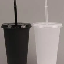 16oz/500ml 24oz/700ml Reusable Cup With Lid & Straw, Suitable For Cold & Hot Drinks, Can Hold Water, Milk, Oatmeal, Tea, Juice, Breakfast, Coffee, Beverages, Great For Cafes, Home, Restaurants, Parties, Offices, Also Suitable As Gifts For Father's Day, Mother's Day, Friends, Partners, Family, Teachers, Colleagues - Multicolor - View 4