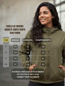 Women's Windbreaker Jacket Without Lining In Memory Fabric With Water-Repellent Hood - 軍綠色 - 查看 2