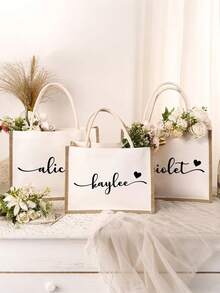个性化麻布伴娘包，单身派对礼物，定制新娘送礼会手提包，沙滩派对手提包，伴娘礼品袋，少女时代 - 彩色 - 查看 5