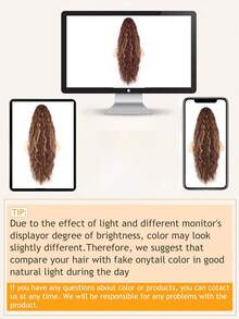 28-Inch Long Wavy Clip-On Ponytail, Multi-Layer Synthetic Heat-Resistant Hair Extension, Curly Wavy Heat-Resistant Fiber Wig Suitable For Both Men And Women, Easy To Wear, Black And Brown Long Extensions Suitable For Party And Daily Looks, Suitable For Women Of All Races With Basic Styles, High-Temperature Fiber, Natural Look - Brown Highlight - View 8