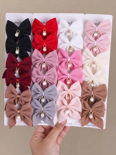 Set de 10 pinzas para el cabello con moños de tela y perlas de colores para niñas, pasadores de flequillo sencillos y no dañinos, accesorios versátiles para uso diario