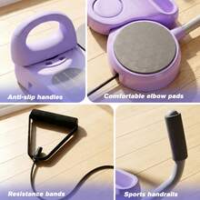Advwin Multifunctional Ab Board, 6-In-1 Portable Workout Ab Roller For Core Home Fitness Equipment, Full-Body Core & Ab Workout With Resistance Bands & Push-Up Attachments - Purple - View 5