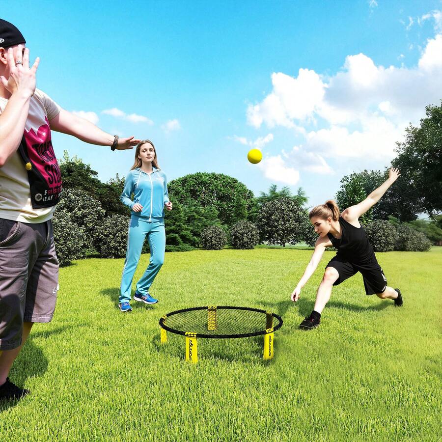 SPORTNOW Spike Game Set, Mini Beach Games Set With Net, 3 Balls And Ball Pump, Portable With Carrying Bag For Outdoor Team Sports, Yellow - Yellow - View 1