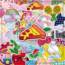 50pcs Minimalist Cartoon Cute Embroidered Fabric Graffiti Ins Style Fresh Desktop Glass Helmet Stickers - Multicolor - View 1