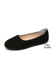 Classic Round Toe Flat Women's Shoes, Plus Size 36-43, Thickened Forefoot Sole For Foot Care, Optimized Heel Design To Prevent Slipping, Soft Fabric Upper And Cushioned Insole For Comfort Wide Fit - Black - View 9