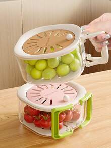 1 二合一双层沥水篮，带折叠手柄的水果沥水容器，果蔬清洁碗，二合一易用，沥水篮，水果收纳篮，蔬菜沥水篮，蔬菜干燥机，多功能食物滤网，冰箱保鲜篮，厨房小工具，加厚水果碗，滤网 - 彩色 - 查看 4