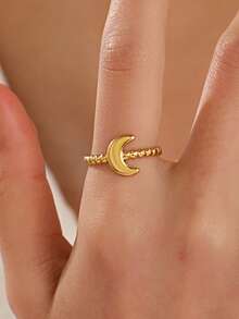 1pc Stainless Steel 18K Gold Plated Crescent Moon Open Ring, Suitable For Women Everyday Wear - Multicolor - View 1