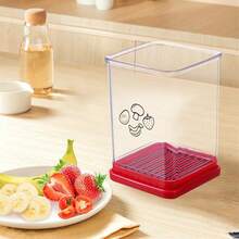 (1pc)Fruit Slicer Cup - Strawberry & Vegetable Chopper With Stainless Steel Blades - Mini Cup Slicer For Banana, Kiwi & Salad - Red - View 3