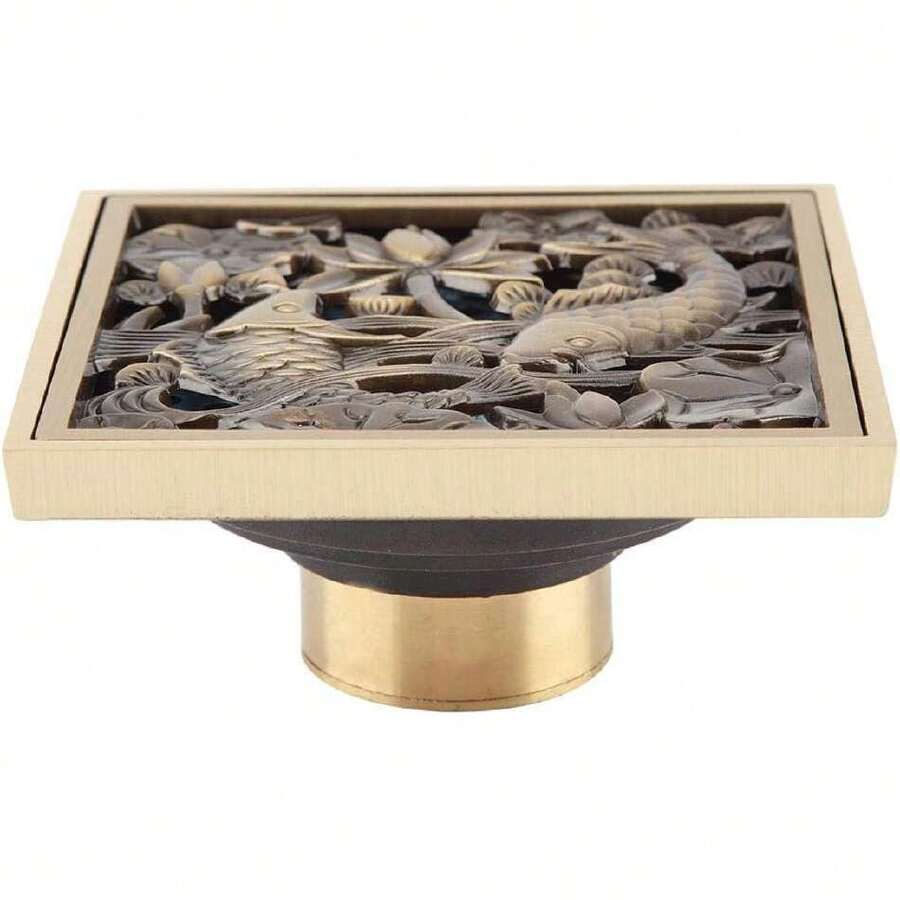 Drenaje de piso de latón antiguo de 10 cm, desagüe del piso de la ducha Rejilla del desagüe del desagüe del baño Rejilla, tapa del desagüe del piso, colador del desagüe de desechos(#4),37268827 - Multicolor - Ver 1