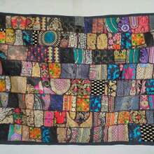 1pc Extra Large Bohemian  Tapestry Wall Hanging - Multicolor  Patchwork Fabric With Intricate Embroidery In Blue, Golden, Pink, Purple, Black, Orange, Green, Red, White, Brown - Soft Peach Light Beige Texture For Bedroom, Living Room, Indoor/Outdoor Decor - Boho Home Accent, Cultural Wall Art, Horizontal Orientation, Vibrant Patchwork Design With Rich Colors And Intricate Details - màu đen - Xem 3