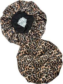 1 Stück Leoparden-Muster Satin Seide Schlafhaube, weiche modische Kopfbedeckung zum Schlafen & für tägliche Haarpflege Schlafmütze - Mehrfarbiger Leopardenprint - Übersicht 6