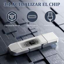 2-en-1 64GB Memoria Flash USB 3.1 Unidad Flash USB C Dual Velocidades de Lectura y Escritura de hasta 50 MB/s Compatible con OTG Tipo C para Teléfono/Tablet/PC. - 64 GB - Ver 2