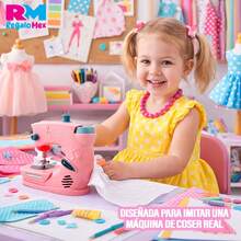 Juguete Maquina De Coser Luz, Movimiento y Sonido Realista, Electrodoméstico de Juguete para Niñas - Rosa - Ver 8