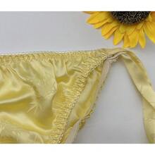 Women Silk Panties Lightweight Briefs Smooth Breathable Satin Bikini,Sexyys Tie-Side Underwear Daily Fit Comfort,Yellow - 黃色 - 查看 6