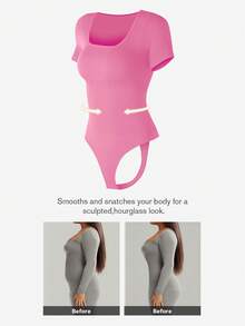 1pc Women Solid Color Shapewear Bodysuit, Tummy Control Slimming Jumpsuit