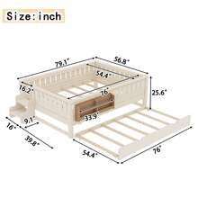 FUNIDEE Full Size Platform Bed With Trundle, Platform Bed Frame With Built-In Bookshelves And Rounded Small Staircase, Bed Frame With Guardrails For Kids - Màu be - Xem 4