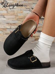 LangMoon 2026 Nouvelles sandales pour femmes à la mode, noires, ultra-légères, à semelle plate épaisse et souple, surface douce, augmentant la taille, chaussures à boucle avec bout fermé, sabots en bois, mules décontractées, semelle épaisse, légères et confortables - Noir - Toutes saisons - Voir 11