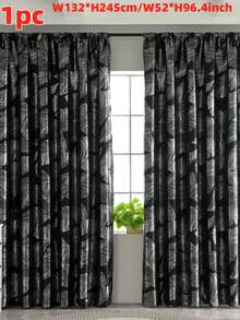 1pc Black Curtain With Silver Foil Leaf Design, Luxury & Fashionable Bestselling Curtain, Suitable For Home, Bedroom, Balcony - Black - View 14