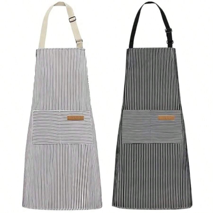 Delantales de Cocina Mandiles de Cocina Mujer Mandiles de Cocina Hombre 2 Delantal de Cocina Impermeables Delantal de Chef con Correa Ajustable para El Cuello para Hombre - GrisNegro - Ver 1