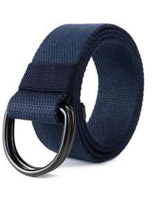 Nuevo cinturón de hebilla de anillo doble de 3,8 cm, correa de cintura trenzada de lona y cuero casual unisex - Multicolor - Ver 11