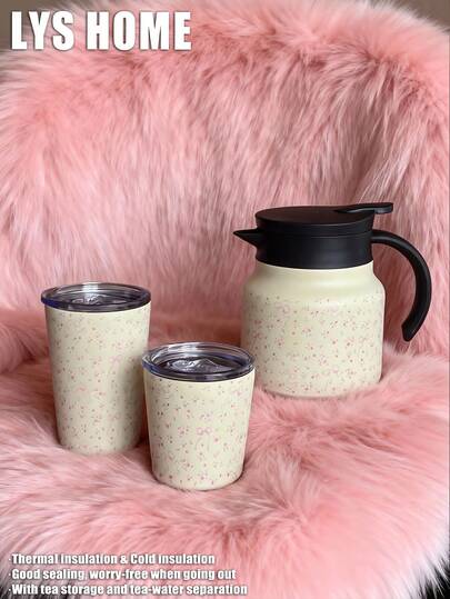 1个800毫升粉色花卉图案双层不锈钢保温咖啡/茶壶，适用于办公室、餐厅、户外、学校、派对以及斋月、情人节、母亲节、生日等场合。