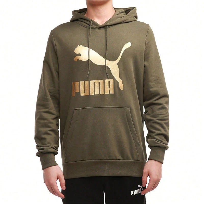 Puma 金標大logo連帽訓練休閒衛衣針織運動套頭衫 - 橄欖綠 - 查看 1