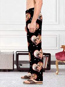 1 szt. Męskie, personalizowane, jednostronne, miękkie, elastyczne, codzienne spodnie do noszenia w domu, z nadrukiem w kropki, idealne na prezent domowy/walentynkowy dla chłopaka, partnera i bliskich przyjaciół - Wielokolorowe - Zobacz 4