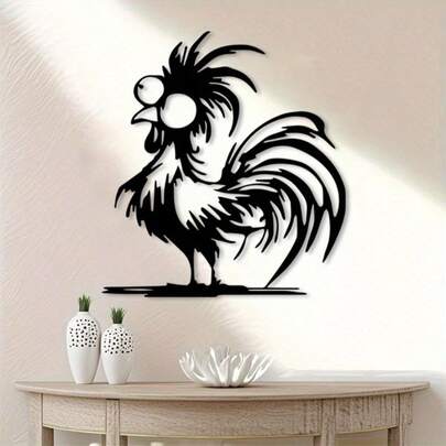 CIF BUY 1件金属公鸡墙饰 - 复古公鸡雕塑，眼睛和羽毛细节栩栩如生 - 黑色剪影，适用于农舍厨房、客厅、露台装饰 - 耐候铁艺乡村风装饰 - 完美的乔迁礼物，公鸡主题装饰，工艺精湛。适用于室内装饰、墙面装饰、家居装饰