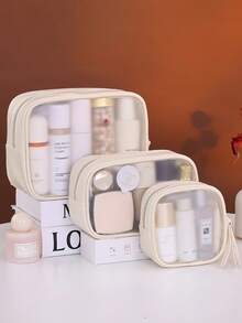 1 chiếc túi đựng mỹ phẩm du lịch đa năng, túi đựng đồ trang điểm di động, túi đựng đồ vệ sinh cá nhân thiết kế trong suốt, túi đựng đồ để bàn dung tích lớn chống thấm nước, thích hợp để sắp xếp và cất giữ mỹ phẩm, nước hoa, son môi, đồ dùng vệ sinh cá nhân và các sản phẩm làm đẹp, vật dụng thiết yếu cho gia đình và du lịch, món quà tuyệt vời cho gia đình, bạn bè và phụ nữ. - Nhiều màu - Xem 4