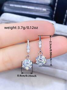 一对时尚立方氧化锆水滴耳环，女士婚礼订婚周年纪念派对珠宝情人节礼物 - 銀色 - 查看 6